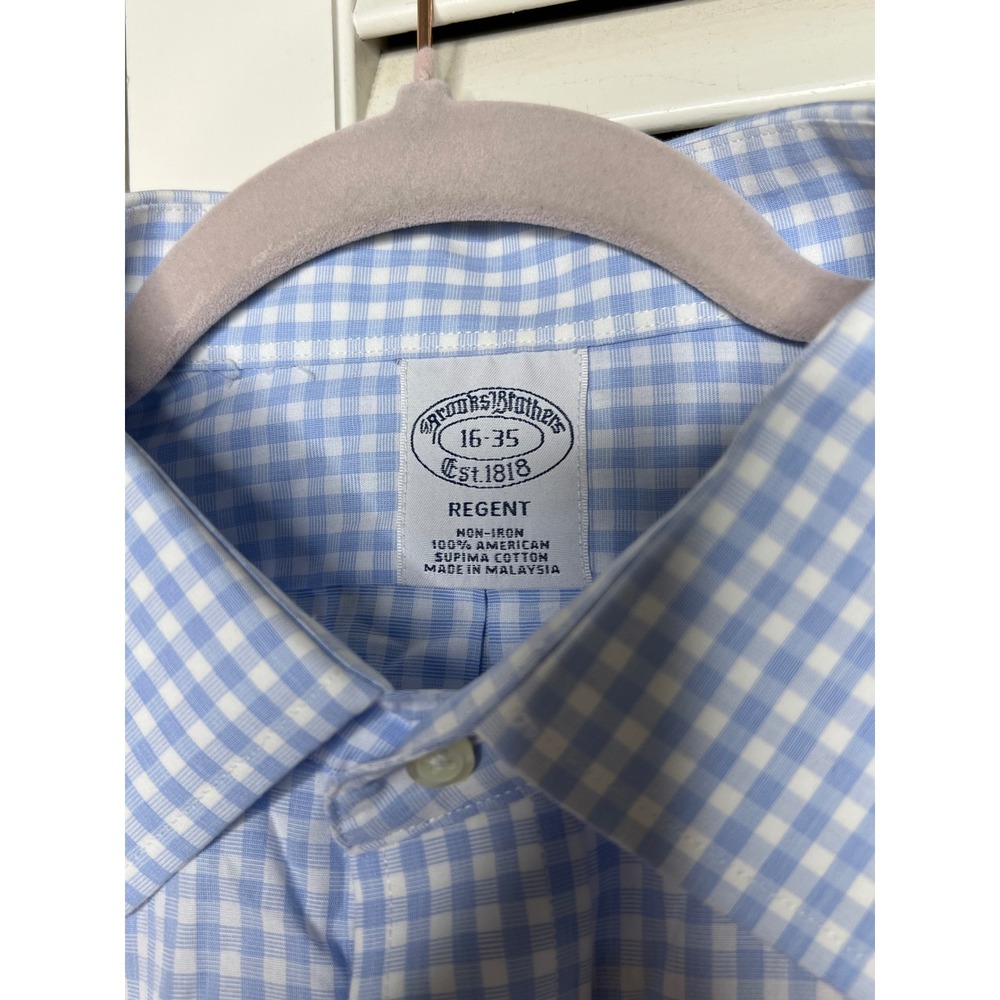 Brooks Brothers Regent 16-35 Blue Gingham Old Money Ivy Non-Iron Supima Shirt - Picture 2 of 6